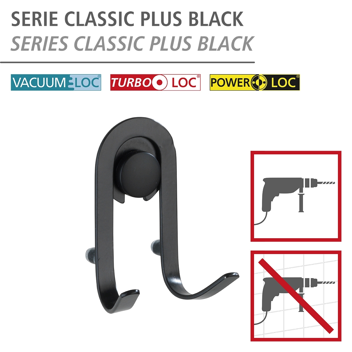 Wenko Classic Plus wandhaak 2 stuks zwart