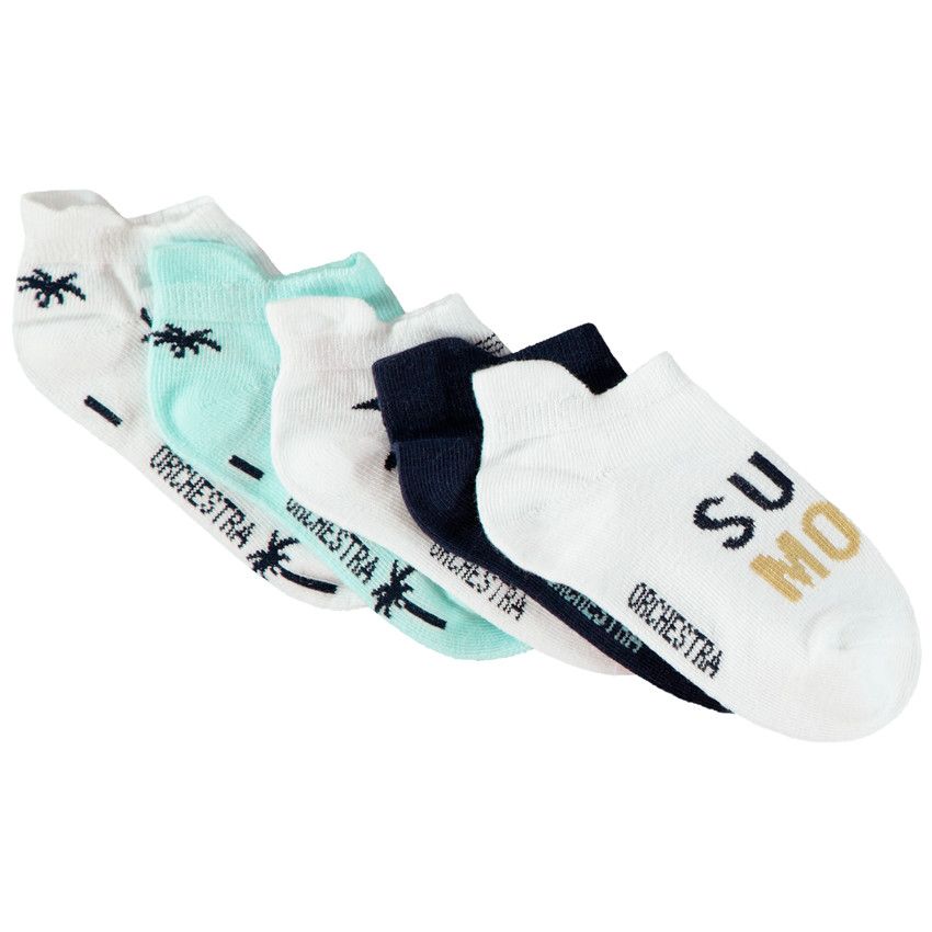 Lot de 5 paires de chaussettes courtes fantaisie pour garçon - Blanc