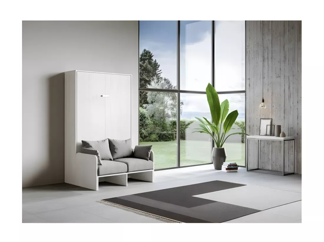 Lit escamotable vertical blanc avec canapé tissu Bounto 140x190 de tissu-Canapé 21