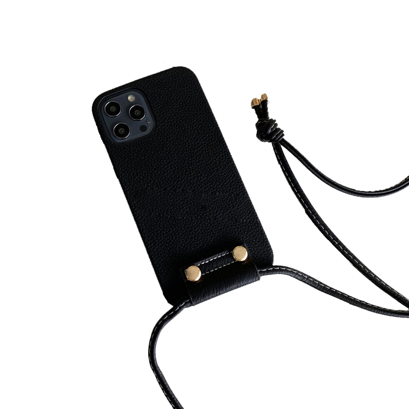 iPhone SE (2022/2020) / 8 / 7 / 6S Necklace Leder Schutz Hülle   Handykette (140cm) - Schwarz