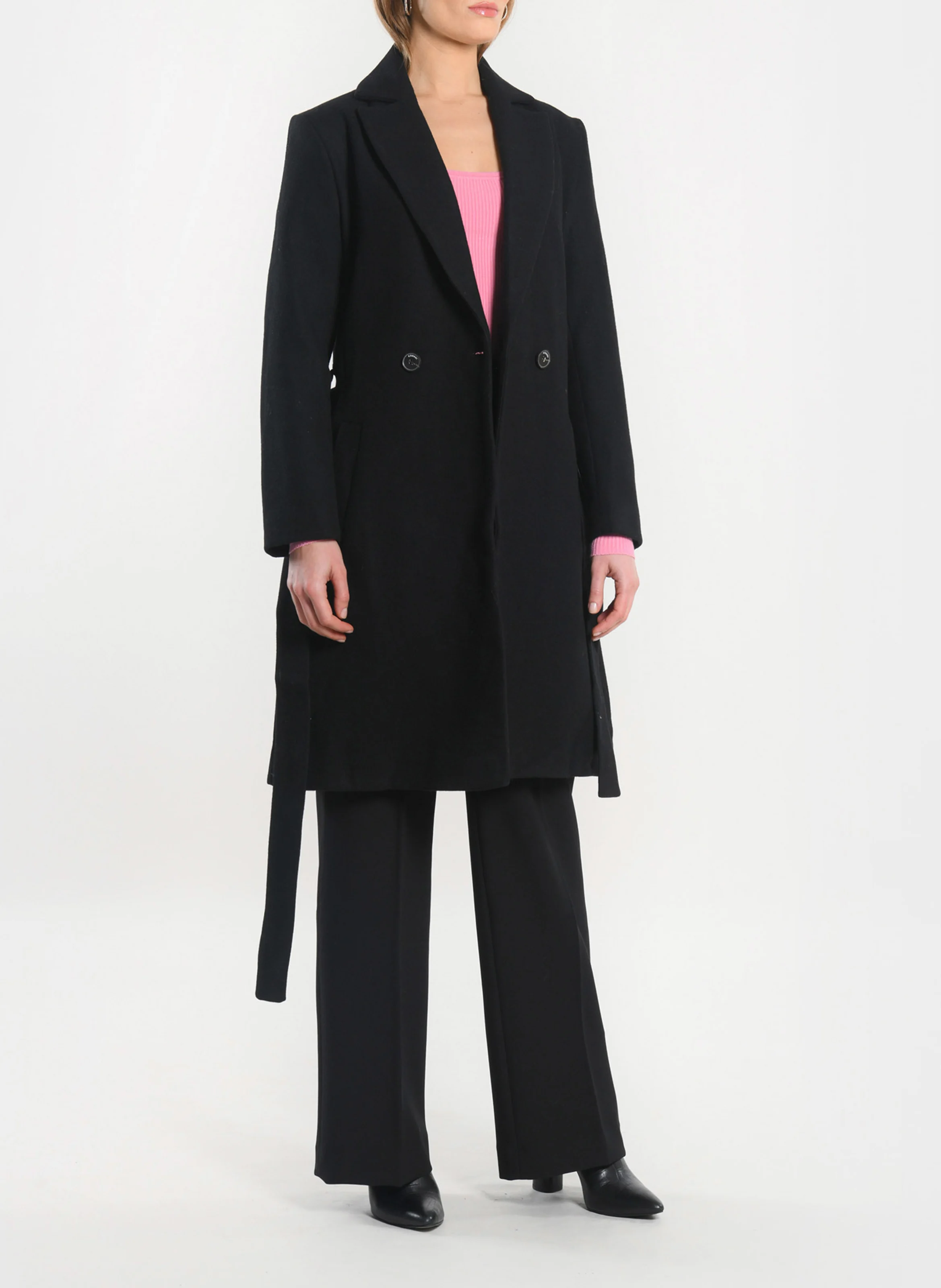 CATHY - Manteau droit en laine mélangée | Noir