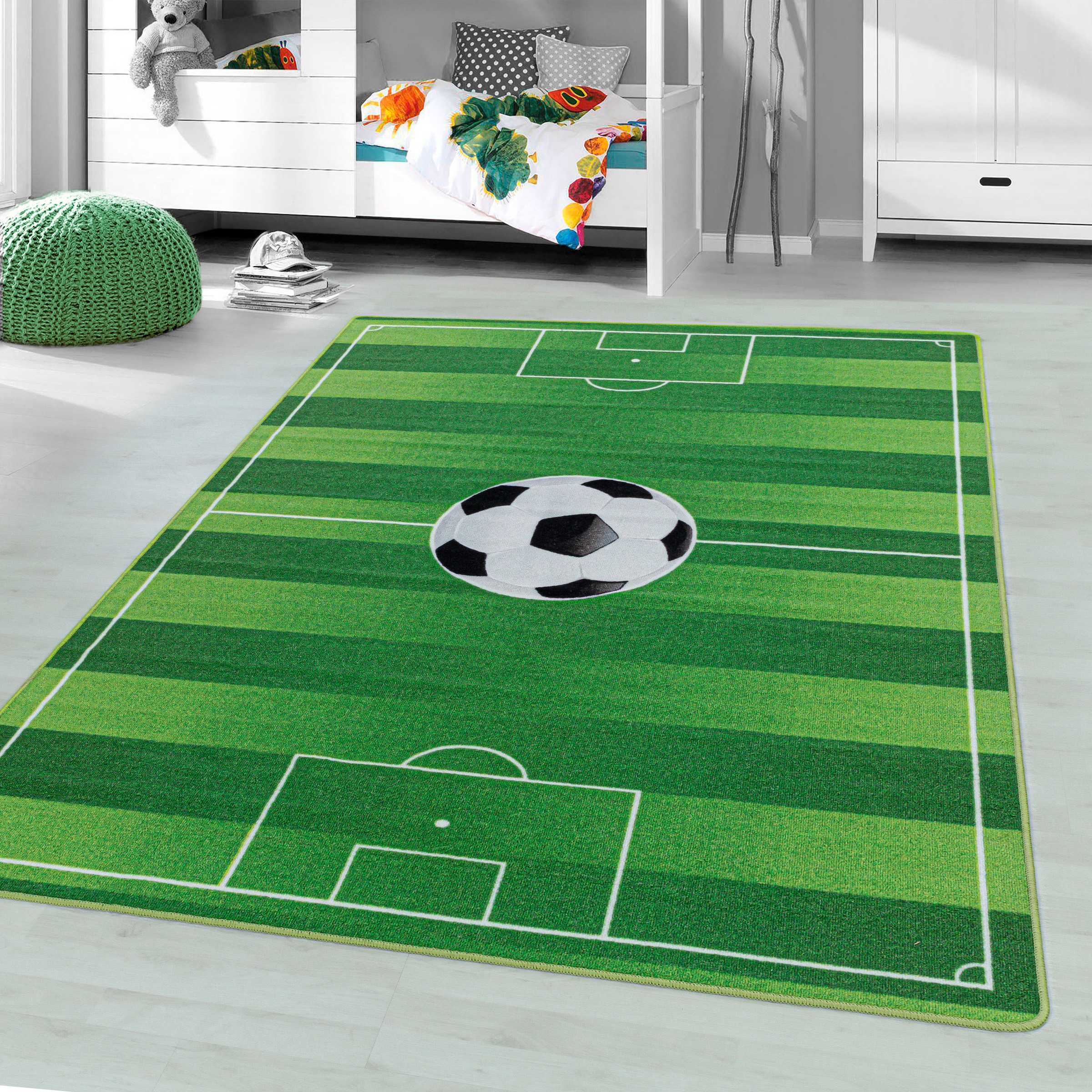 Ayyildiz Teppiche Kinderteppich »PLAY 2911« rechteckig 6 mm Höhe robuster Kurzflor, Spielteppich, Fussball, Rasen, Kinderzimmer