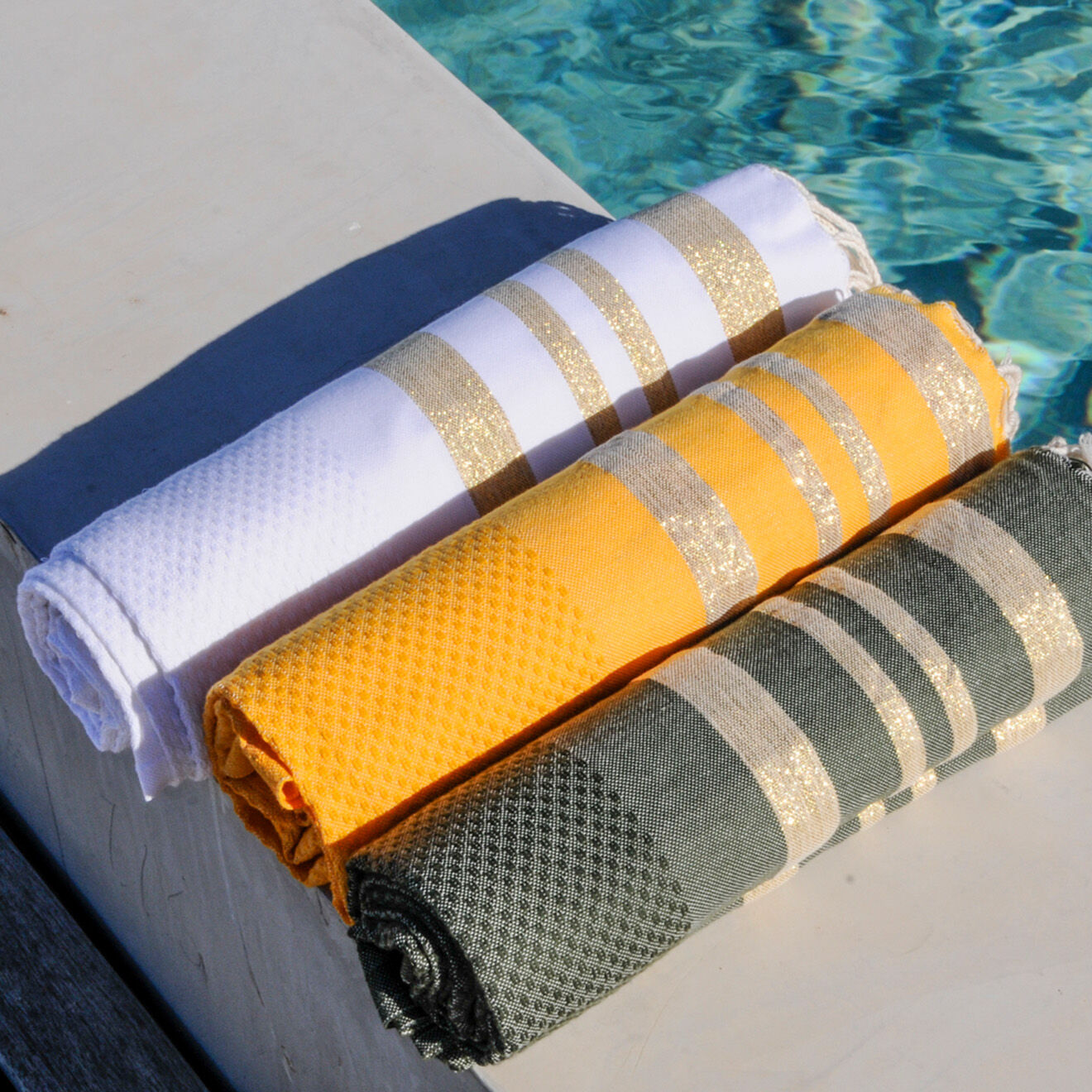 Febronie Fouta Nid d'abeille Hamptons Lurex jaune safran/doré - 100x200 cm