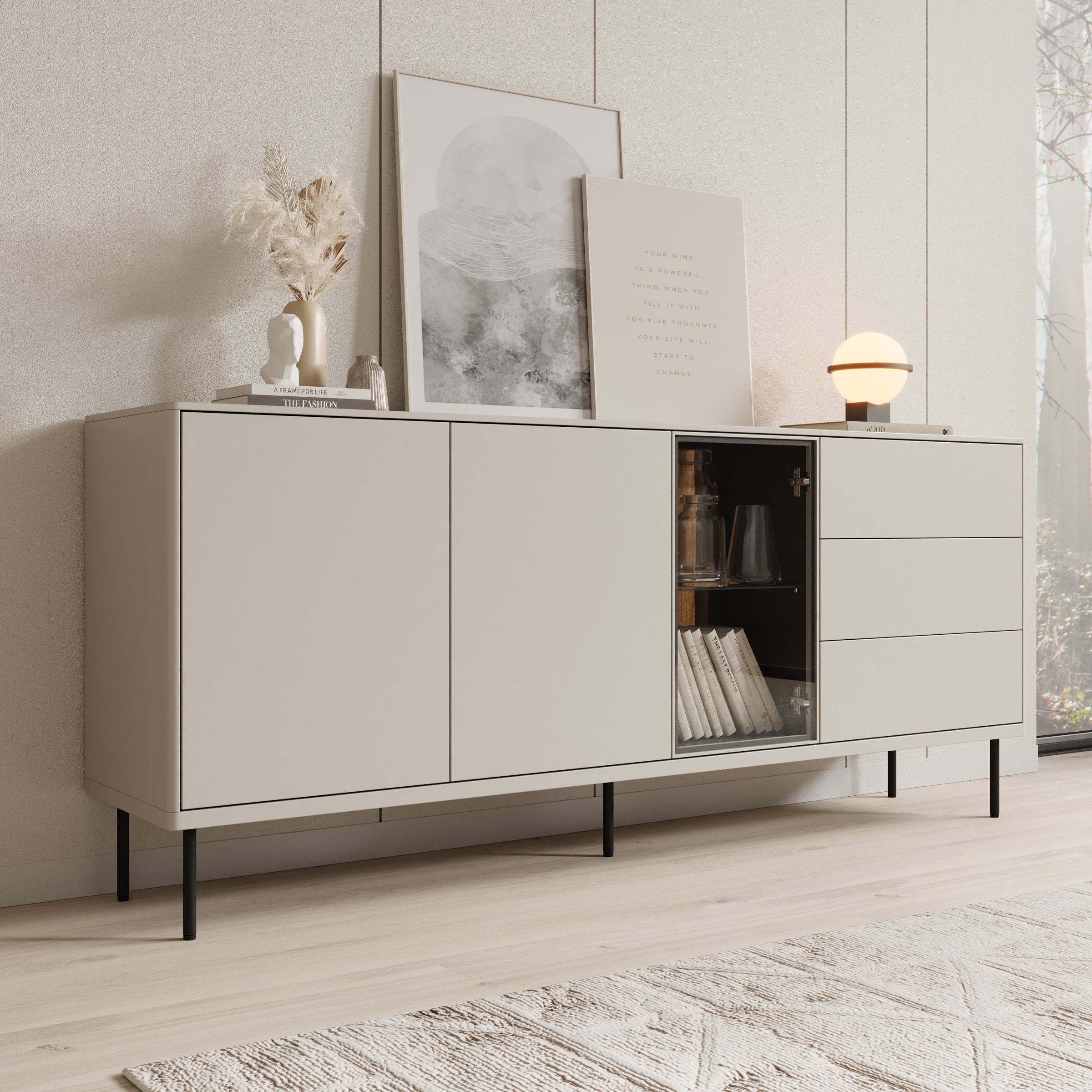Meubella - Estrella - Dressoir - Beige - 194x41x83 cm