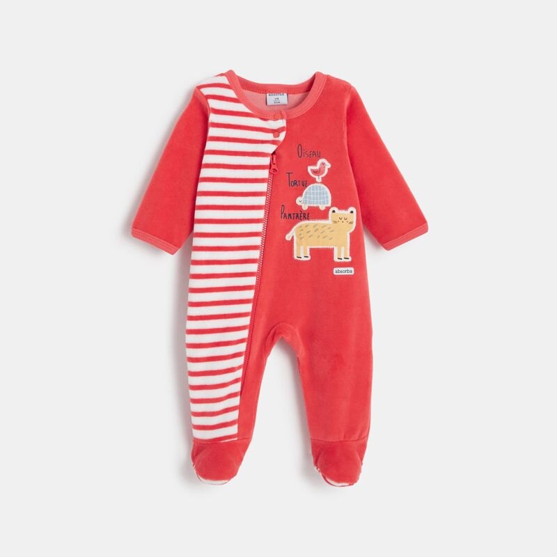Pyjama zippé bébé fille en velours Rouge