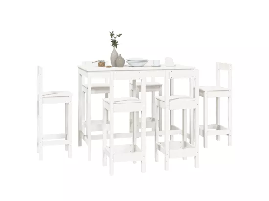 Ensemble de bar 7 pcs Blanc Bois de pin massif