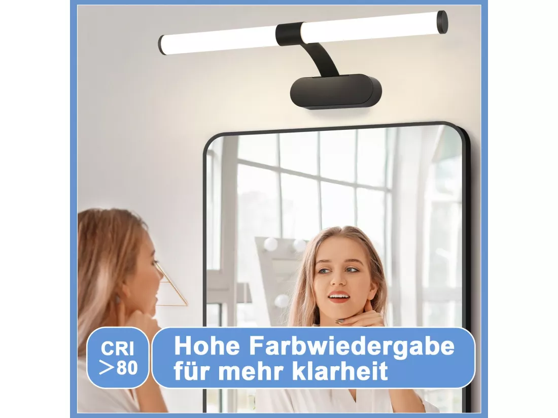 NETTLIFE Applique LED salle de bain， LED lampe à miroir 4000K blanc neutre , IP44,8W ,60CM  - noir lampe murale moderne étanche lampe murale