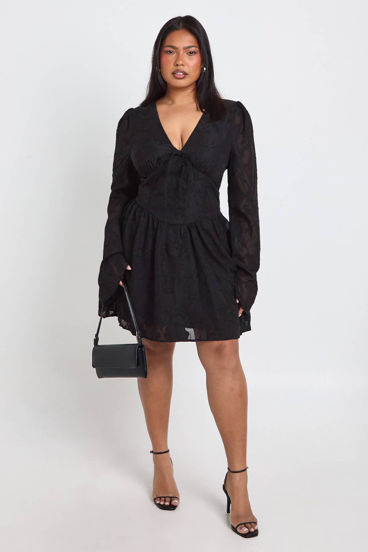 boohoo Robe Patineuse Grande Taille Jacquard Détail Corset