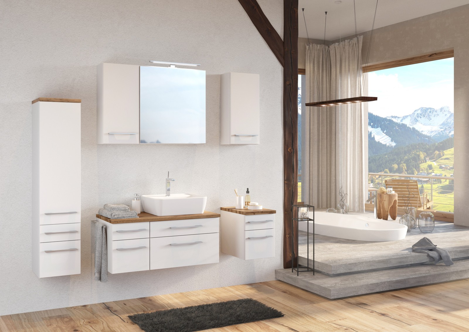 Waschtisch DAVOS - weiß - 2 Schubkästen - Becken rechts - 90 cm breit