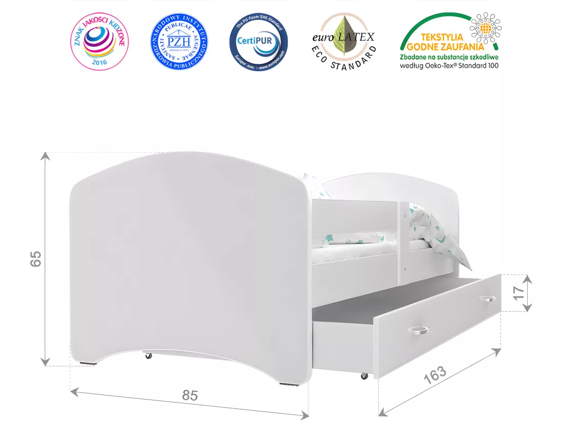 Lit Enfant Happy 80x160 Pat Patrouille Blanc Livré avec sommiers, tiroir et matelas en mousse de 7cm