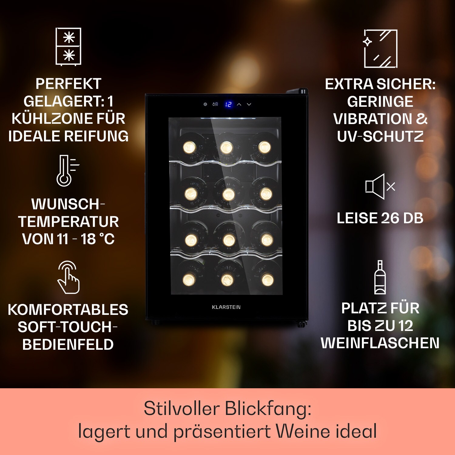 Barolo 12 Uno Weinkühlschrank 37 Ltr 12 Flaschen 11-18°C SingleZone