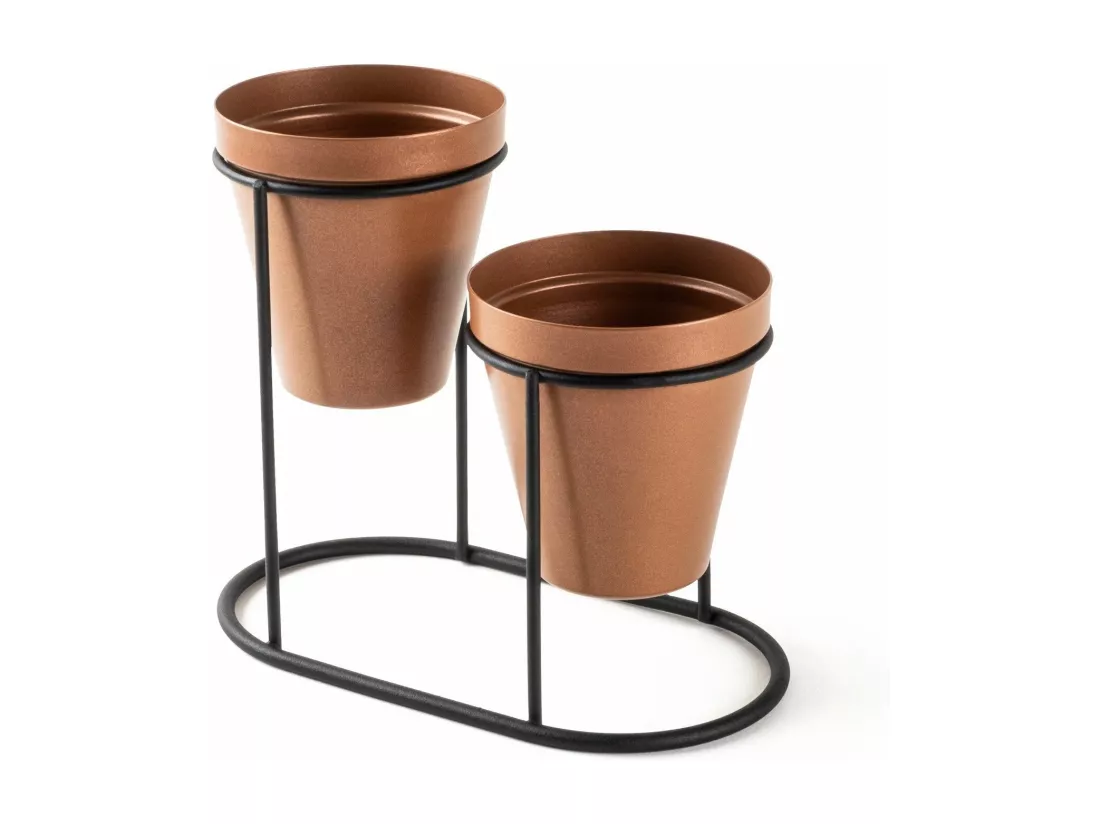 Porte pot à 2 pots Avilan L19xH16cm Métal Noir et Cuivre