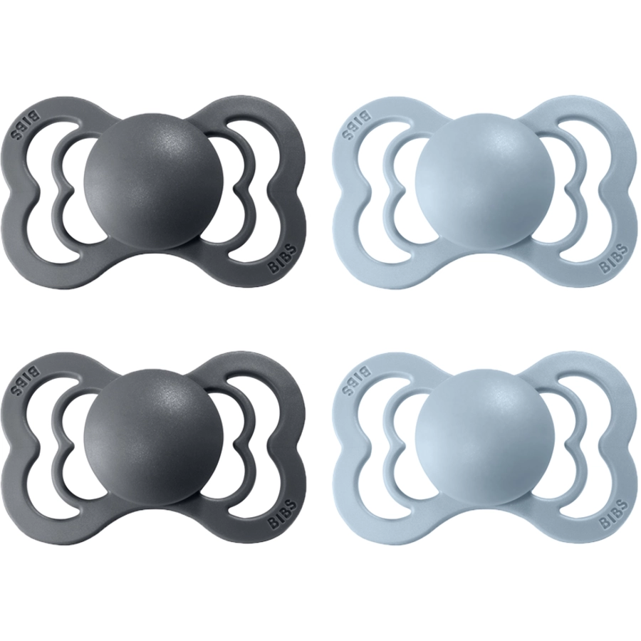 BIBS® Schnuller Supreme Baby Blue  Iron Latex 0-6 Monate, 4 Stk.