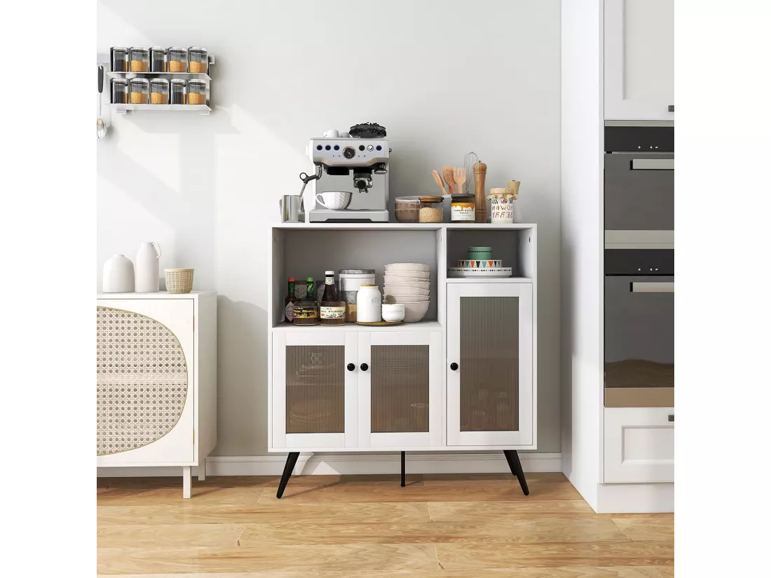 Meuble de rangement, placard 3 portes, 2 etagères, 100 x 39,5 x 100 cm (blanc)