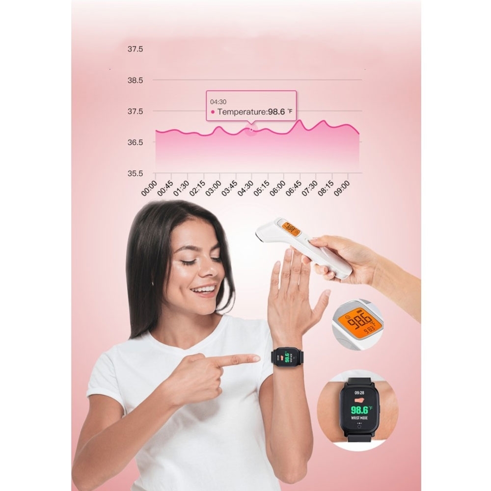 Spritzwasserfester Fitness Tracker Smart Watch mit Herzfrequenz- / Körpertemperaturmessung und 1.3