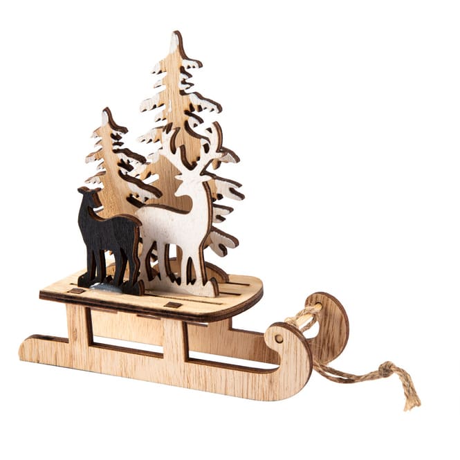 Dekoschlitten - Hirsche - aus Holz - ca. 14 x 5,5 x 14,5 cm