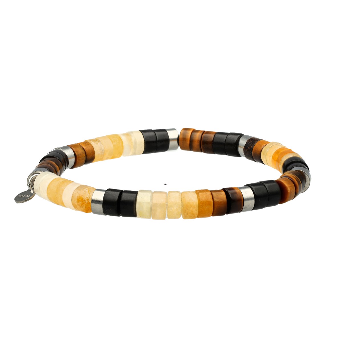 Bracelet Perles Heishi Oeil De Tigre Aventurine Jaune Et Agate Noire-XS-14cm