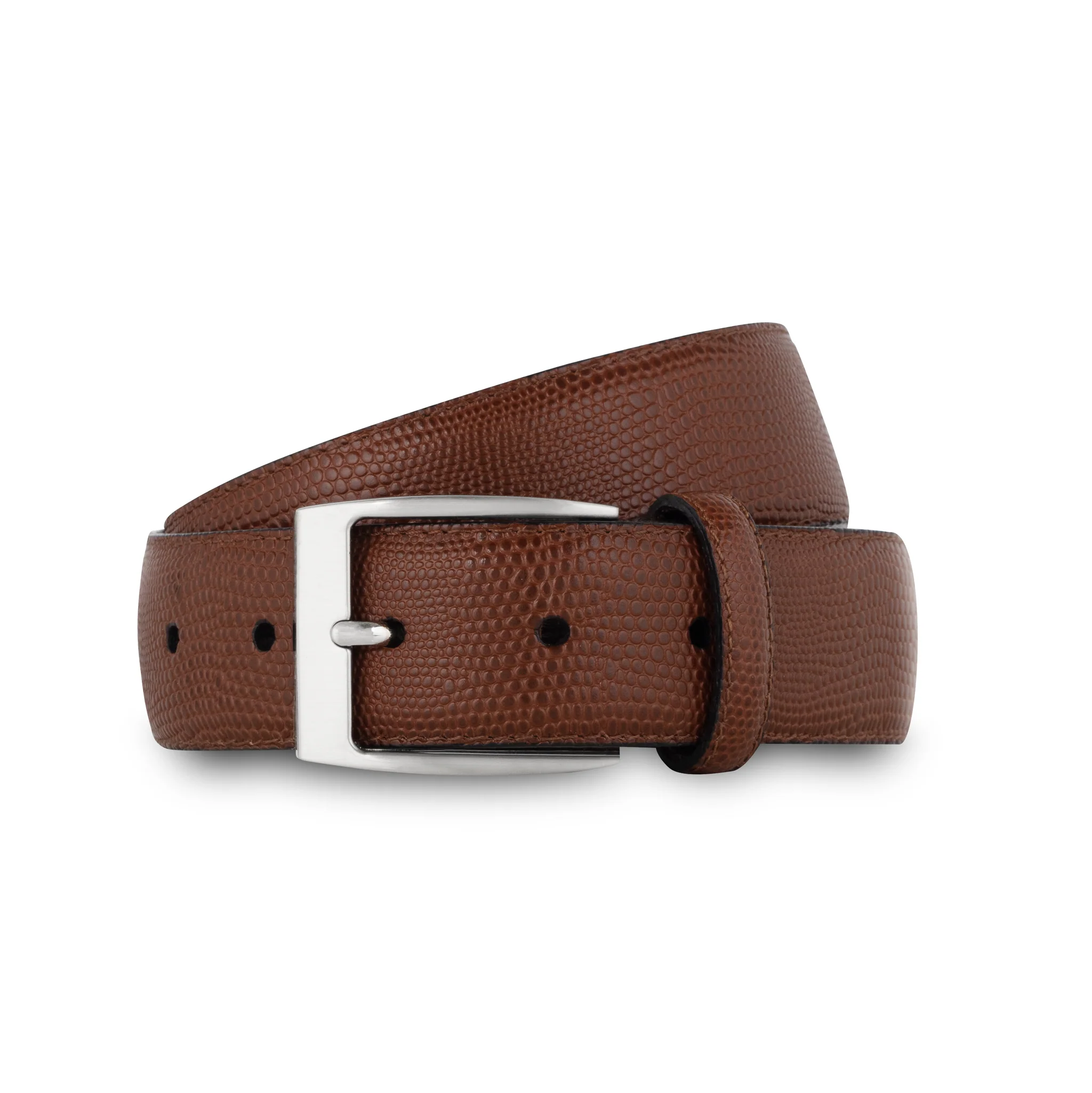 Ceinture cuir façon lézard marron