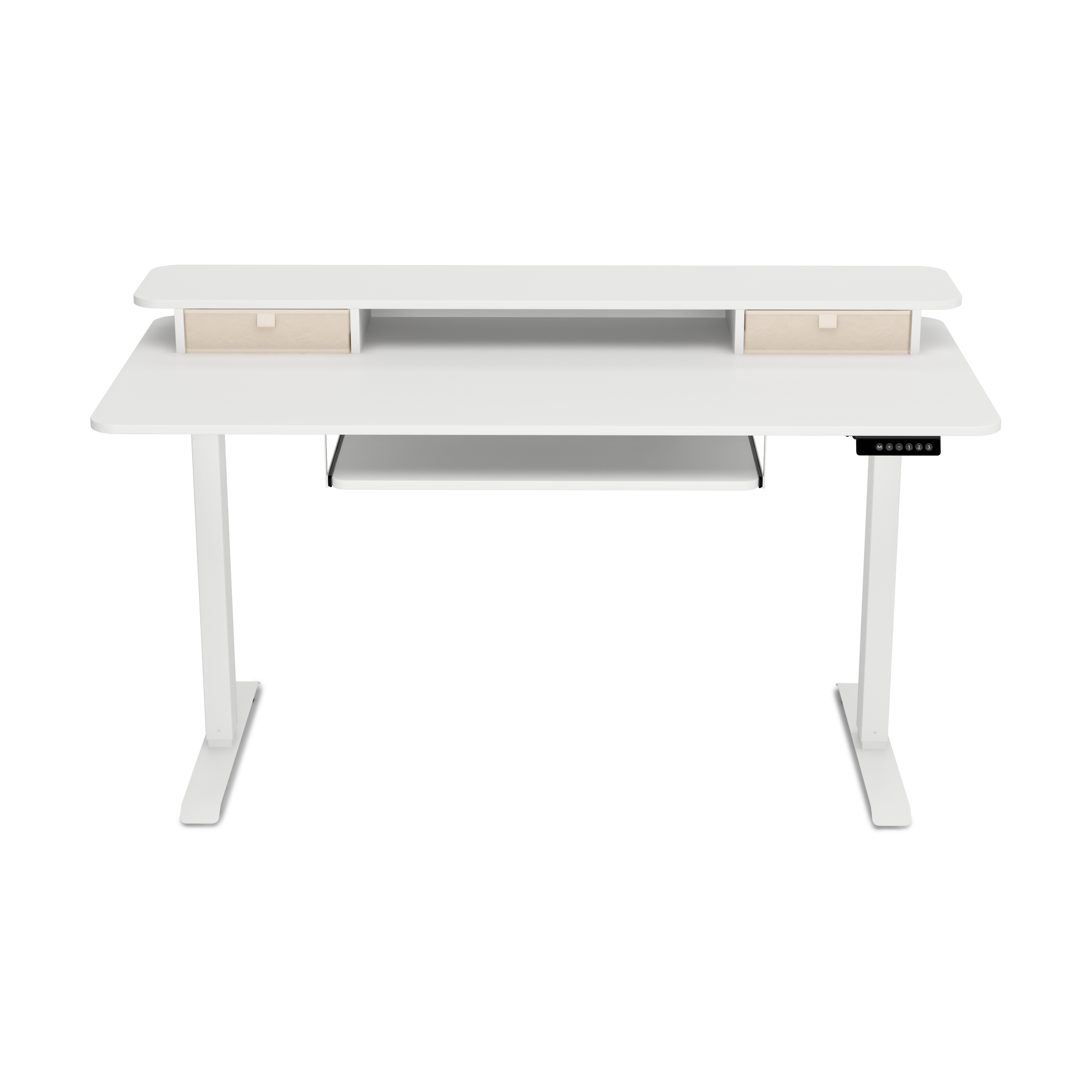 Stehpult elektrisch mit Ablage + Tastaturfach weiss 140 x 70 cm