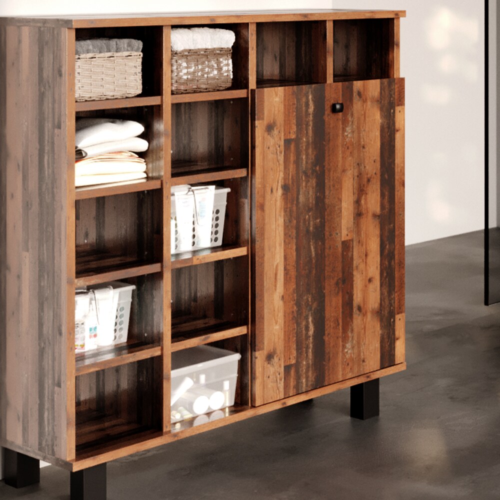 Vicco Wäscheschrank Badezimmerschrank Badschrank mit Wäschekorb Fynn Badmöbel