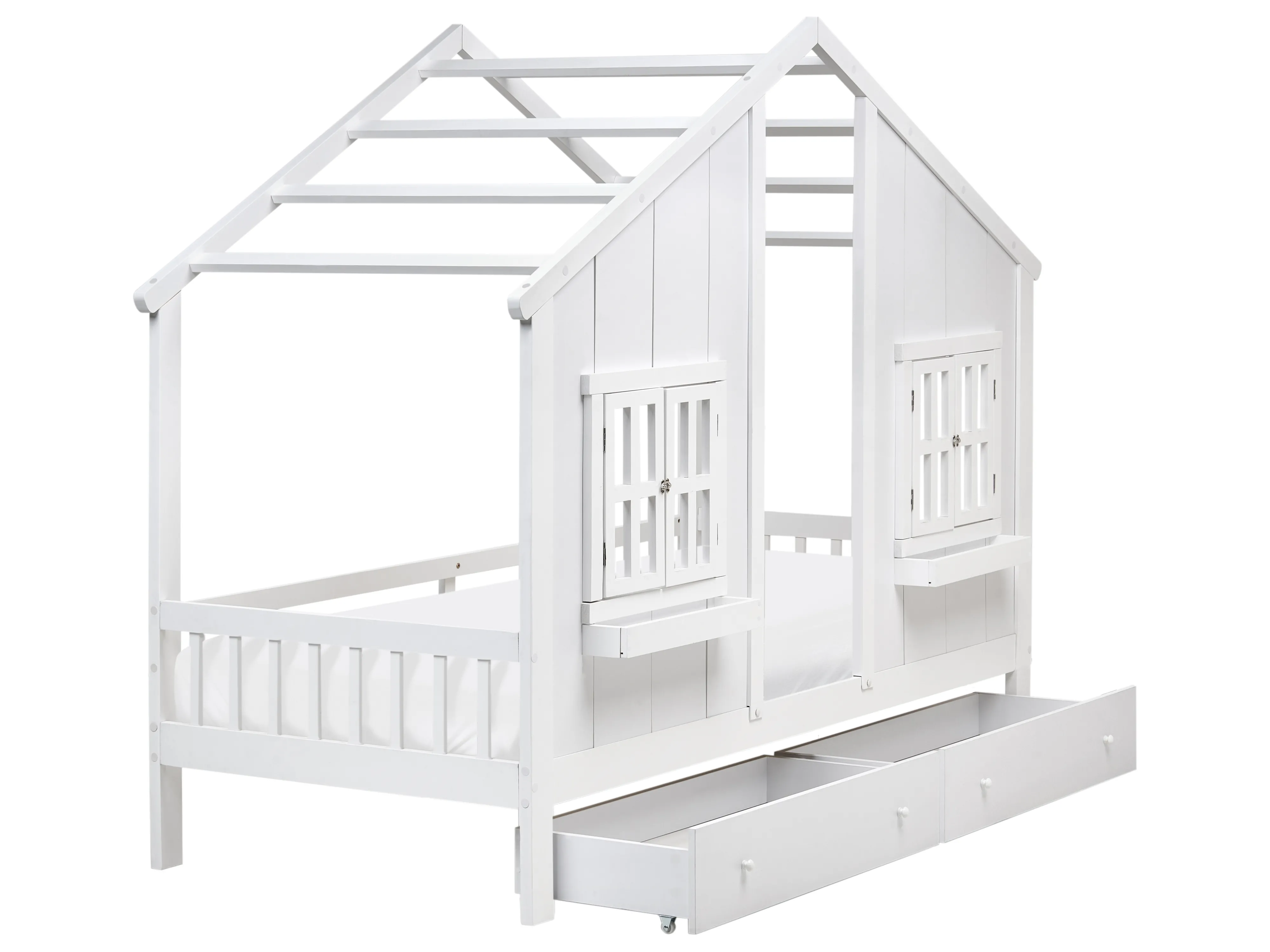 Kinderbed met laden Huis Dennenhout TRAPPES 90 x 200 cm Wit