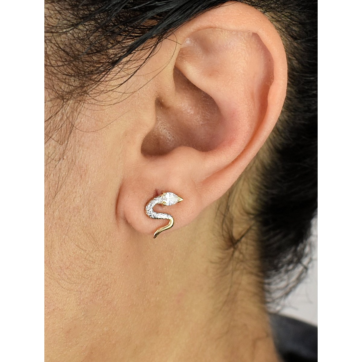 Boucles d'oreilles Serpent Oxyde de Zirconium Plaqué OR 750 3 microns 2 tons