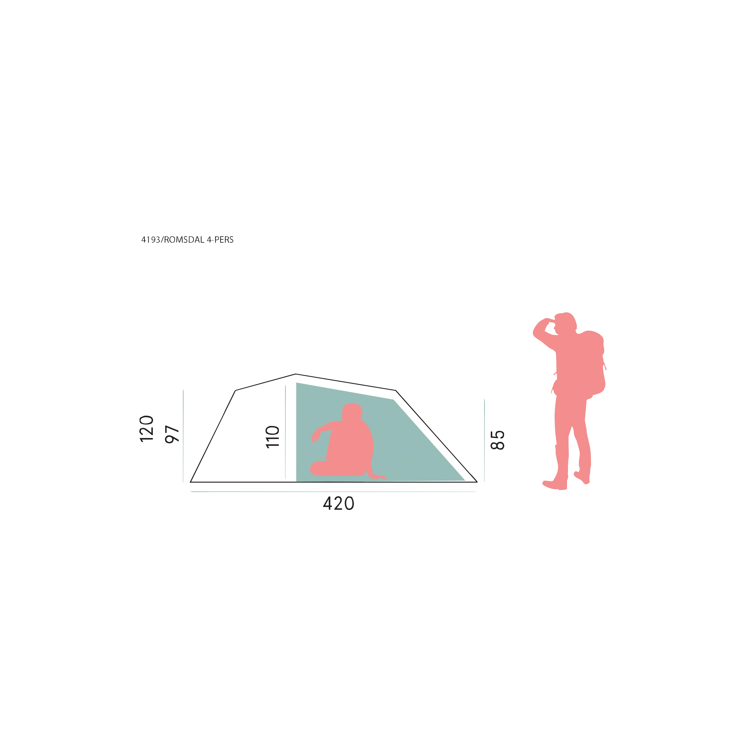 Romsdal 4-Person Tent Solid Light Grey