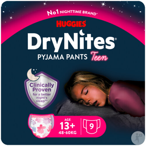 DryNites Culottes Absorbantes Pour La Nuit Filles 13+ Ans 48-60kg 9 Pièces