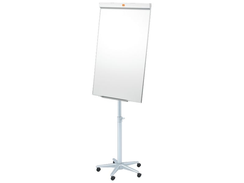 Nobo Impression Pro Flipchart Mobil Stahl, magnethaftend Die mobile Flipchart mit Stahloberfläche hat einen unscheinbaren Rahmen und eine Stiftehalterung.
