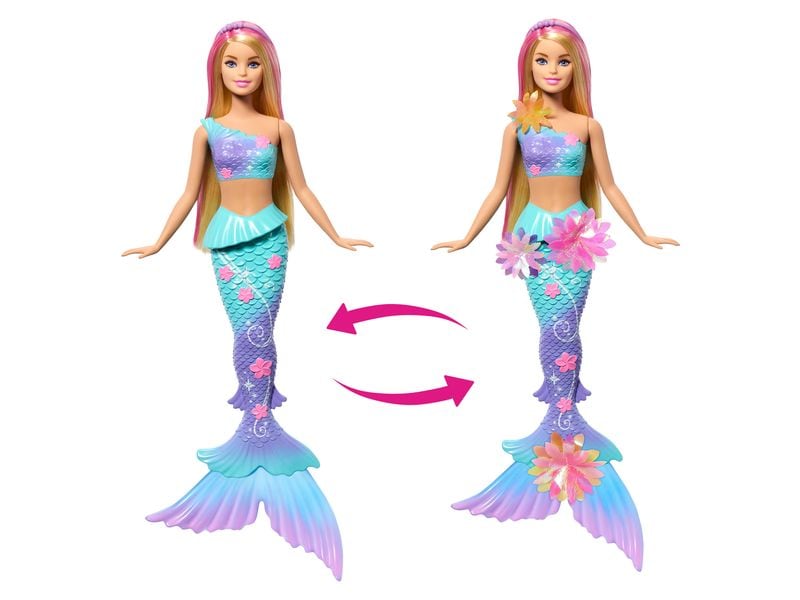Barbie Puppe Garden Theme Feature Mermaid Dreamtopia Meerjungfrauen-Spielzeugpuppe mit magischer Überraschungsblüte und perlenbesetztem Haarreif