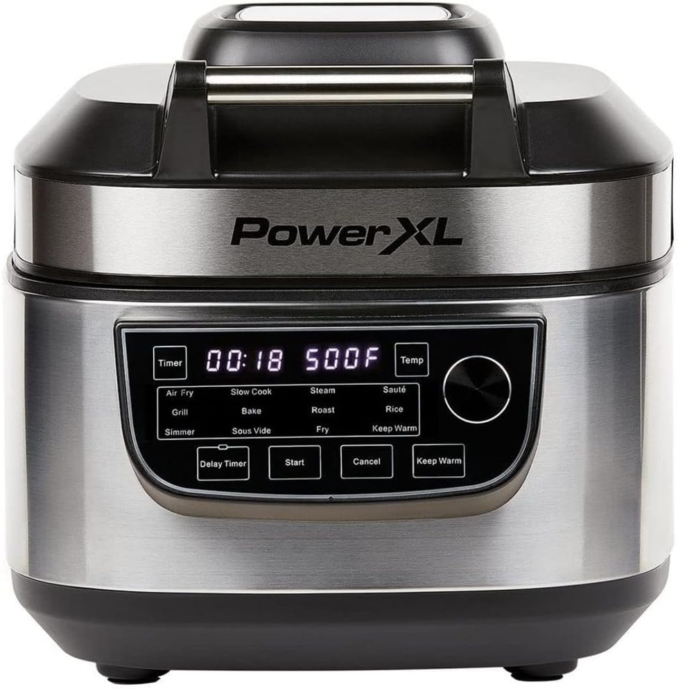 PowerXL MultiCooker 12-in-1 Multikocher mit Airfryer- & Warmhaltefunktion - Heißluftfritteuse, Backofen, Bratpfanne & Reiskocher uvm. - Multifunktionskocher mit 12 Programmen - 5,7L Fassungsvermögen