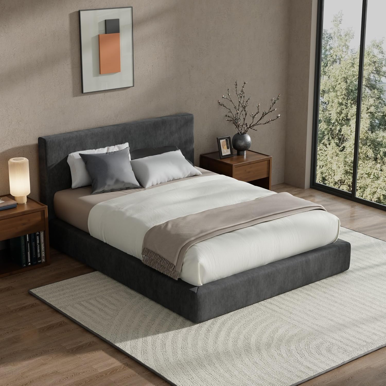 RECCI Cloud Polsterbett 140x200cm mit gepolstertem Kopfteil, 5 cm weiche Schaumstoffpolsterung, doppelbett ohne Boxspring, leises Bettgestell im Schlafzimmer, familienbett (Schwarz) (140x200cm) | weiche Polsterung, familienfreundlich JL4757869