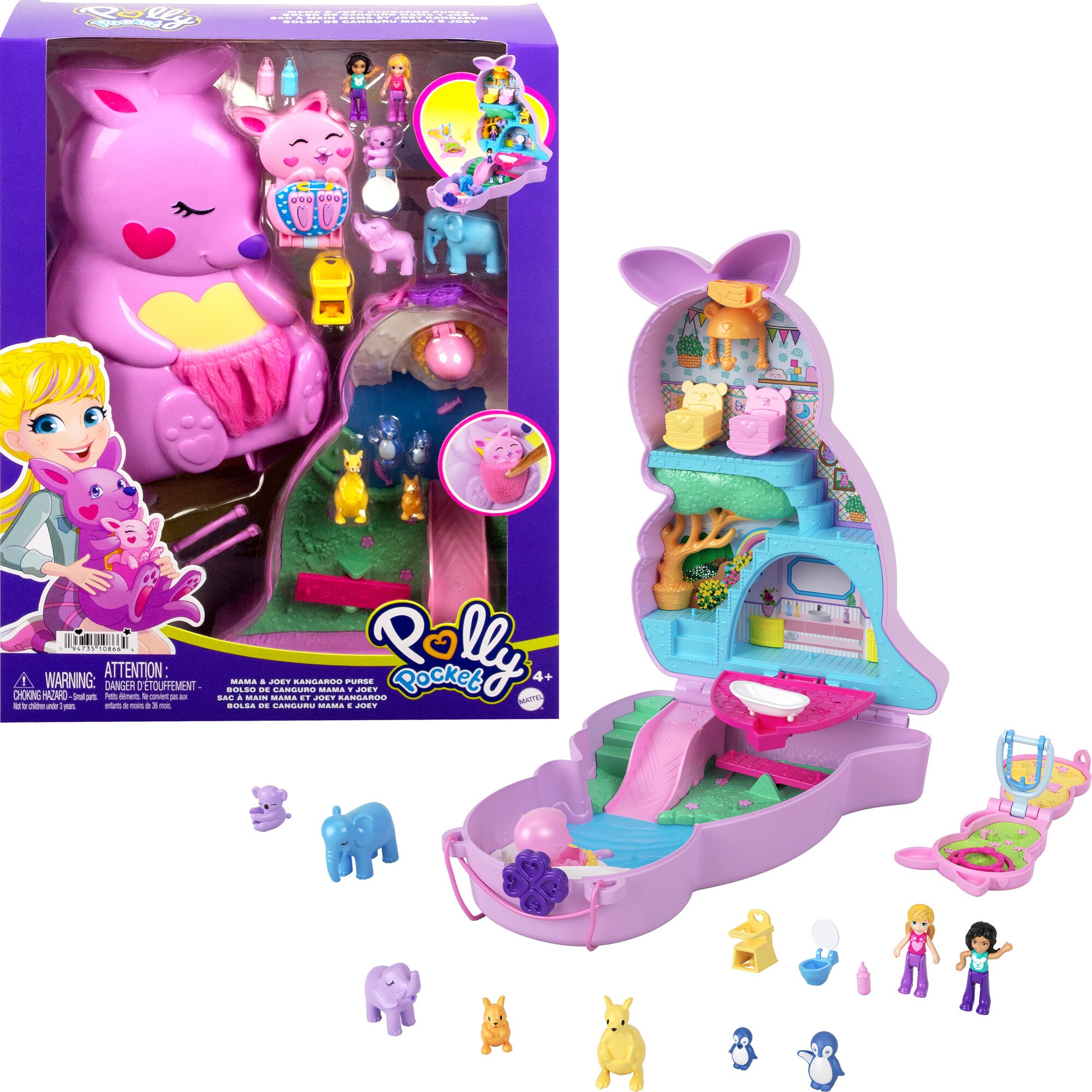 Mattel Spielfigur Polly Pocket Mama & Joey Kangaroo Tasche