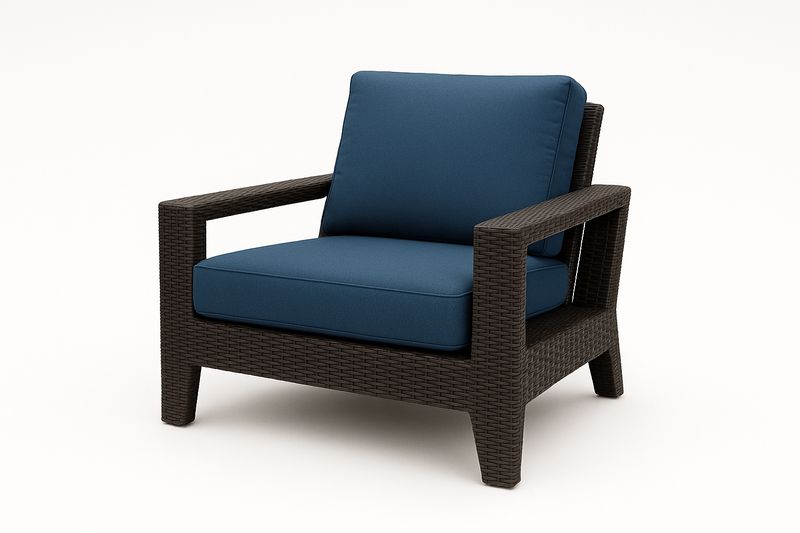 Outdoor Sessel Polyethylengeflecht Dunkelbraun Blau