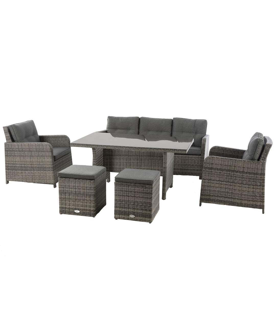 Salon repas de jardin en résine tressée Mayari - 7 Places - Gris ombre