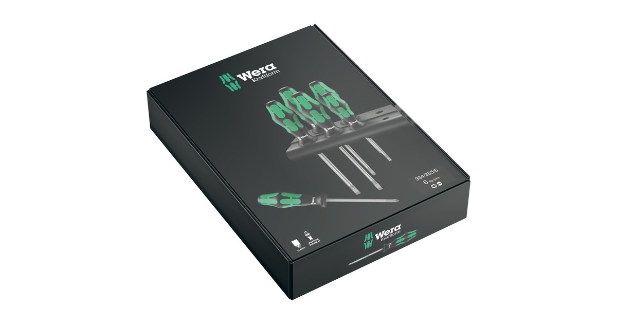 WeraSchroevendraaierset 334/335/6 Kraftform Plus, Lasertip met rek  (Zwart/groen, 6-delig)