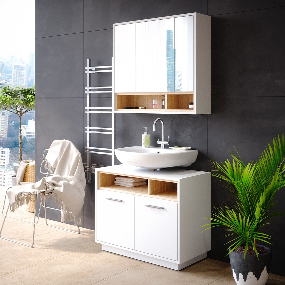 Vicco Badmöbel Badezimmermöbel Beatrice 2er Set aus Spiegelschrank Unterschrank