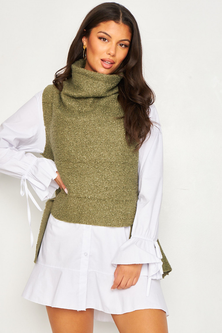 Pull cape kaki asymétrique