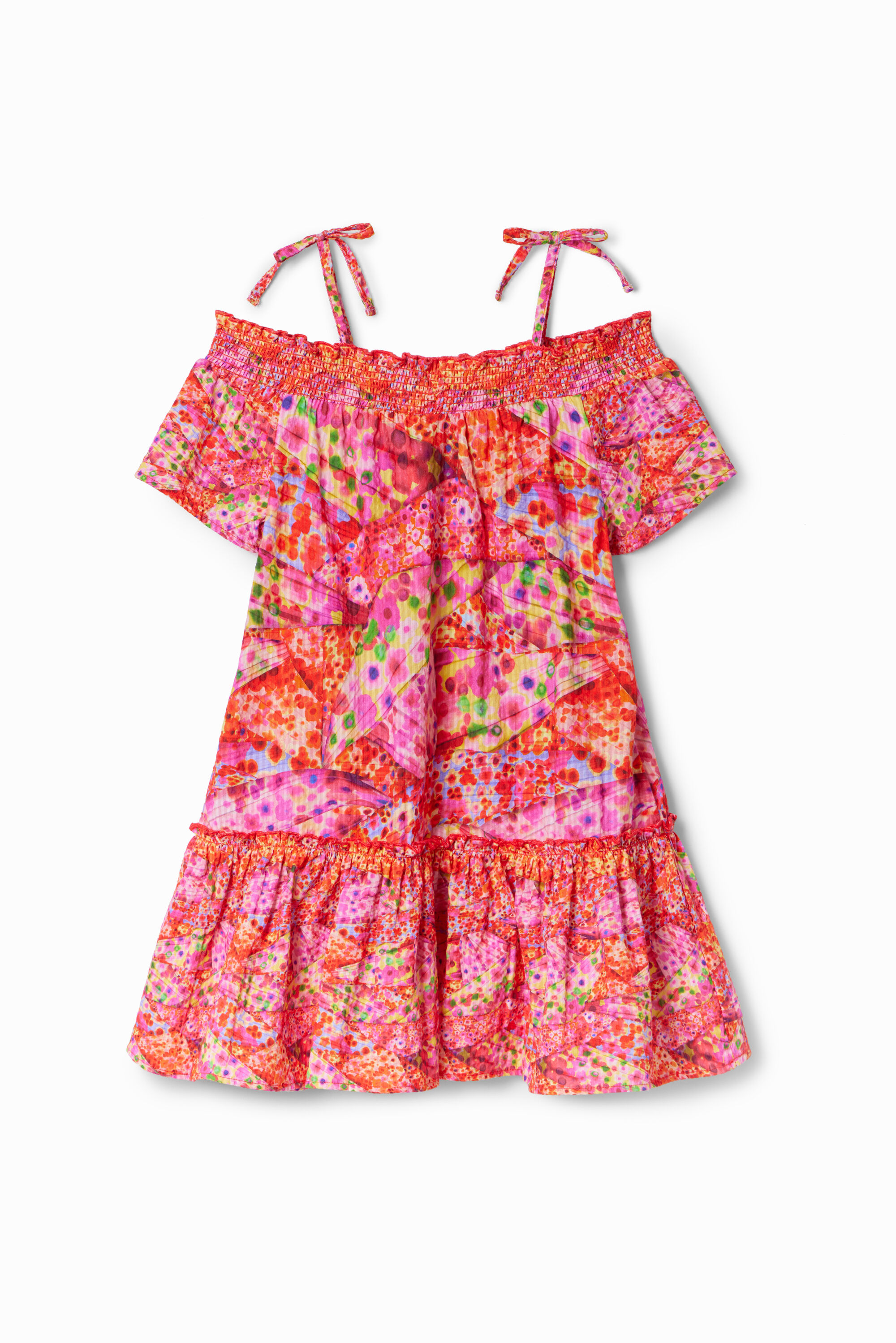 vestido floral com babados