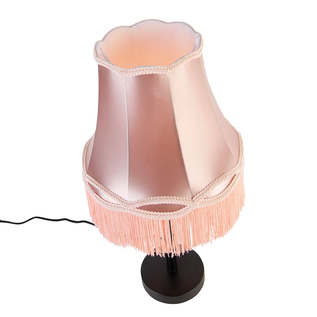 Klassieke tafellamp zwart met granny kap roze 30 cm - Simplo