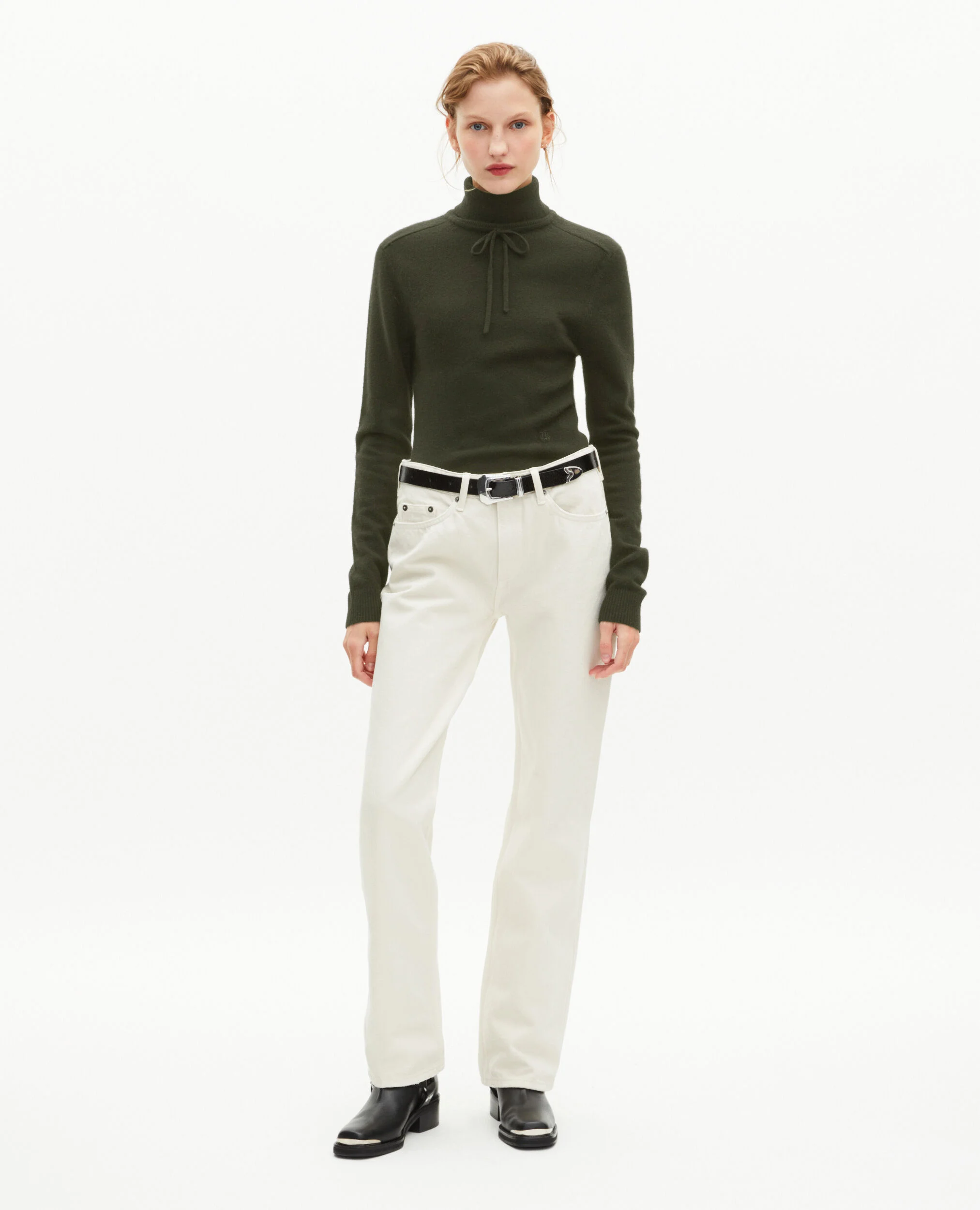 Pull col roulé en cachemire kaki