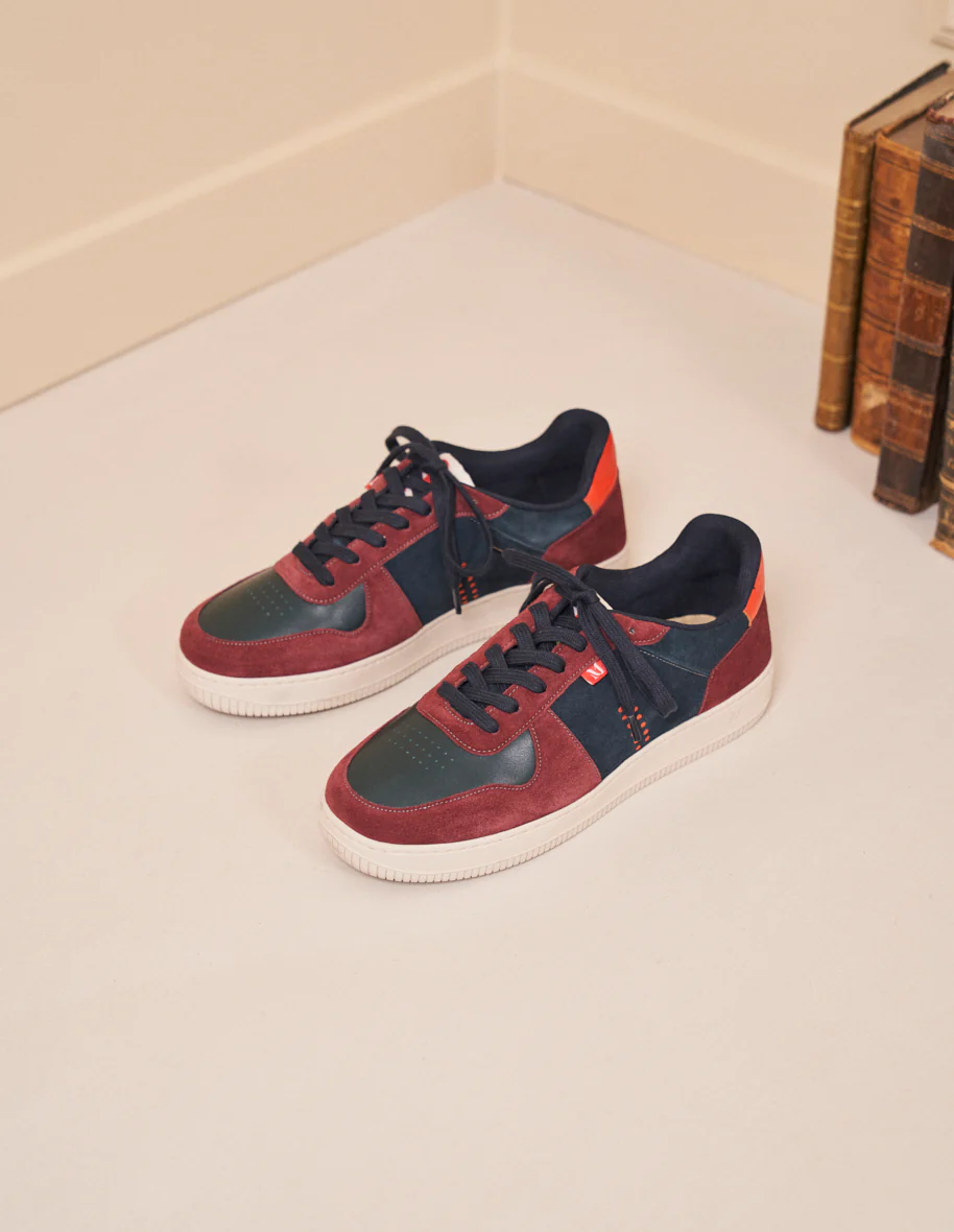 Baskets basses Maxence H - Suède et cuir bordeaux petrole