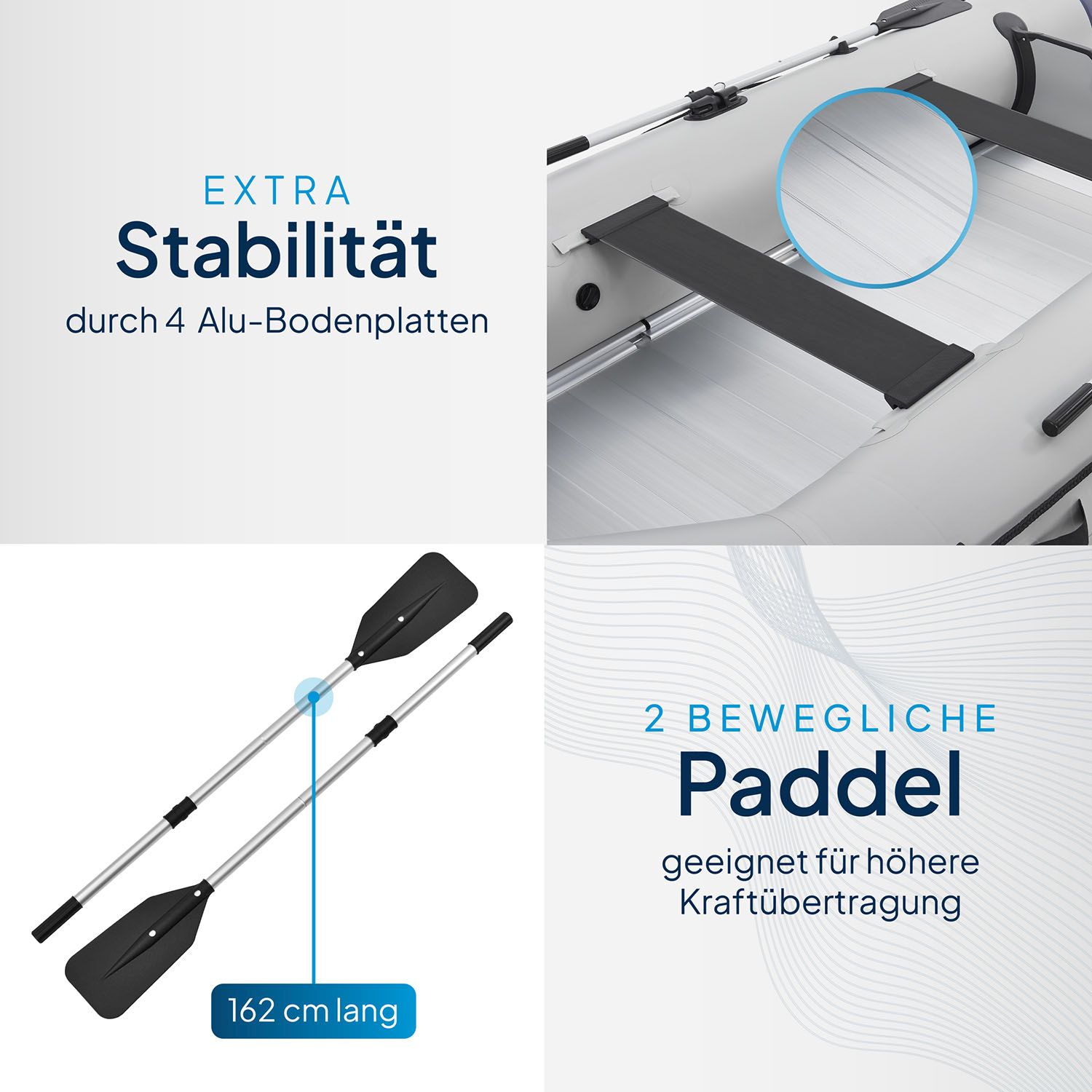 ArtSport Schlauchboot 3,80m mit 2 Sitzbänke, Aluboden, Paddel, Pumpe, Tasche & Reparaturset