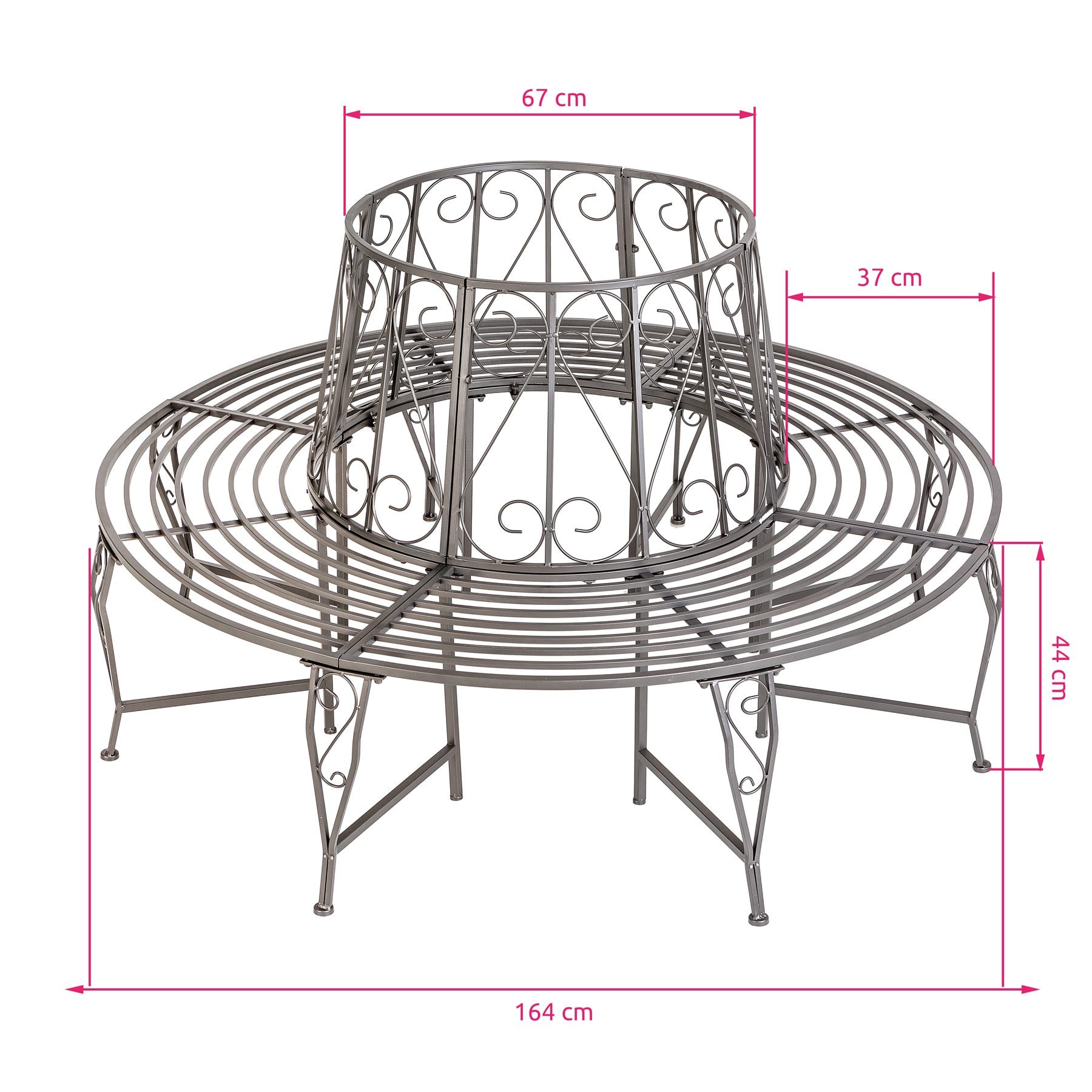tectake® Baumbank, im Antik-Stil, 360°, für mehrere Personen, wetterfest, 164 x 164 x 89 cm
