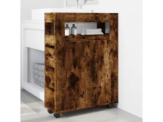 Meuble étroit de salle de bain à roulettes chêne fumé