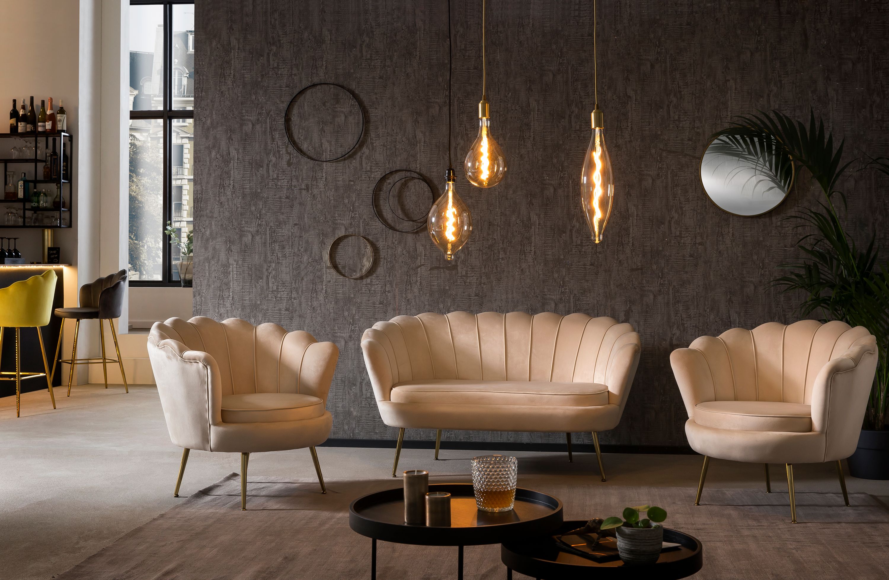 Muschelsessel Samt Beige Relaxsessel Polstersessel Ohrensessel Loungesessel