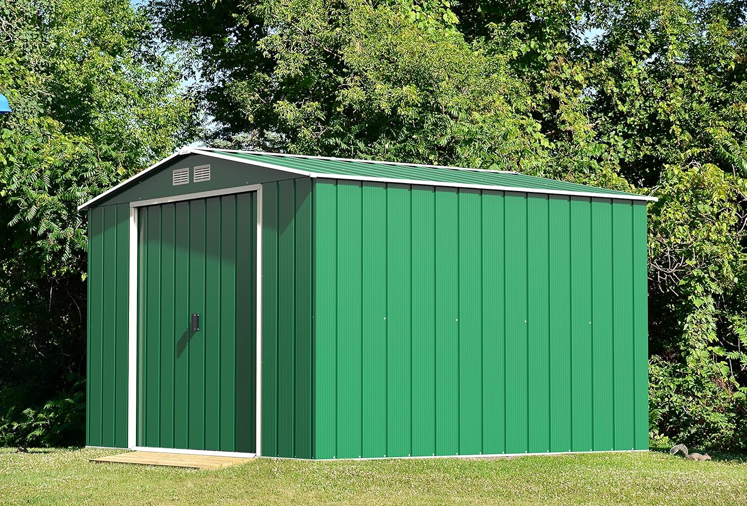 Duramax ECO 10 x 8 (7.28 m²) Abri de Jardin en Métal Galvanisé à Chaud, Abri de Stockage d'Outils, Structure de Toit Renforcée, Abri en Métal Sans Entretien, Vert