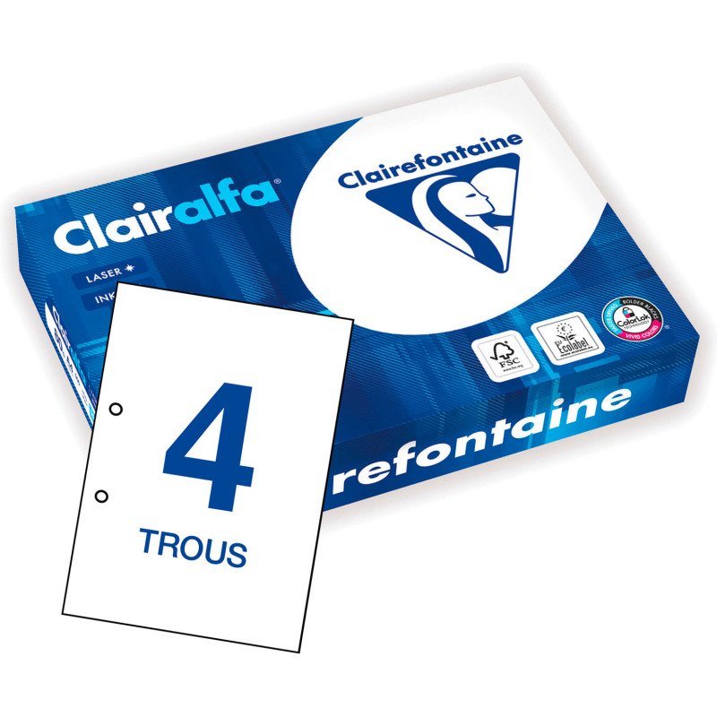Papier A4 blanc 80 g Clairefontaine Clairalfa perforée 4 trous - Ramette de 500 feuilles