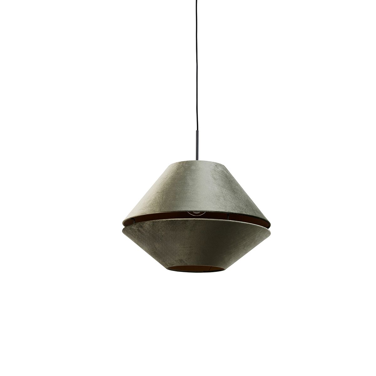 Hanglamp zwart met dubbele velours lampenkap groen met gouden binnenkant - Combi 1