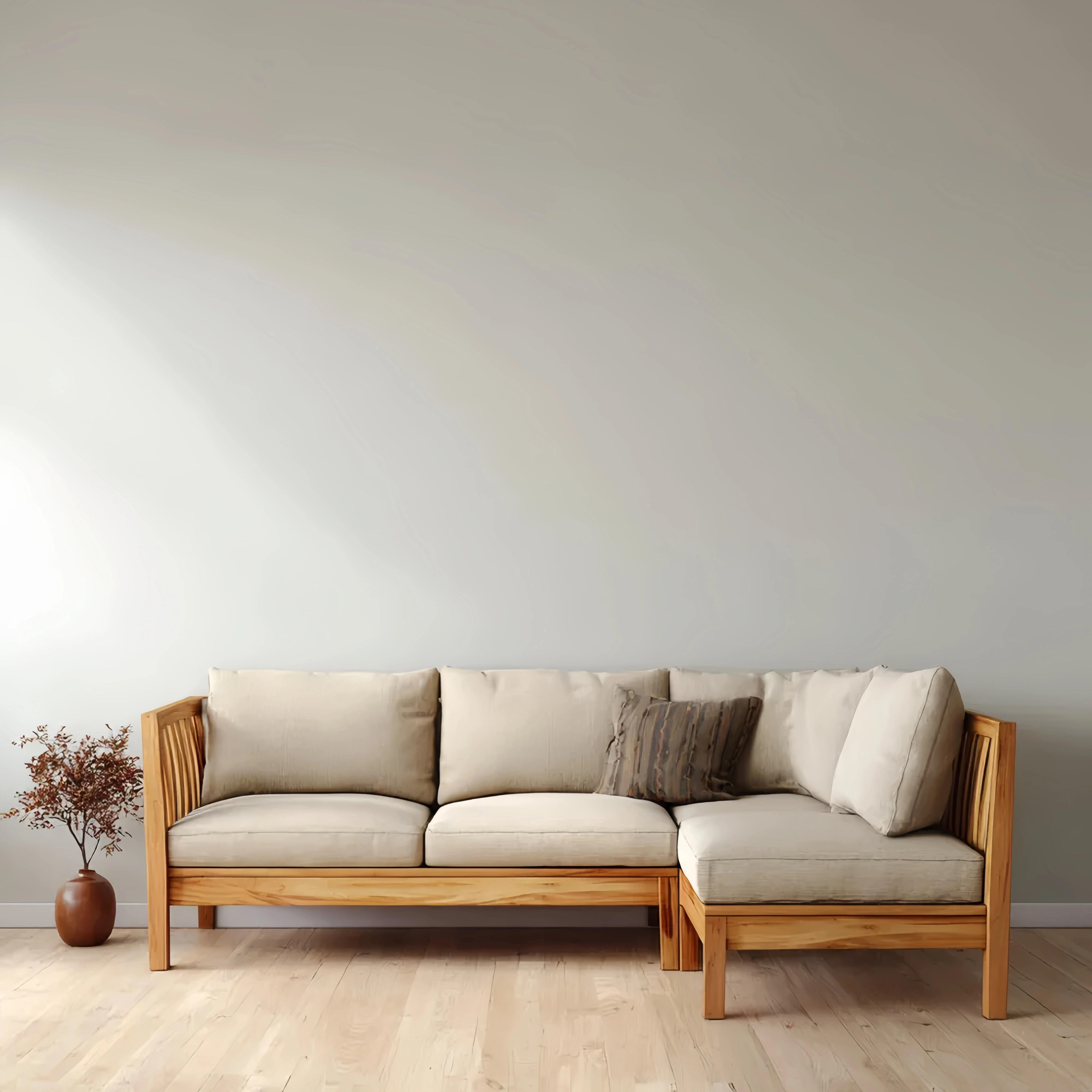 Ecksofa mit Holzrahmen und Stoffbezug 250x150x85 cm – Beige – Skandina